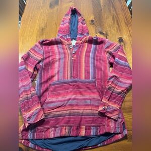 Nifty Genius Men's Red Striped 2 Button Pullover Hoodie Hippie Lined Size Medium